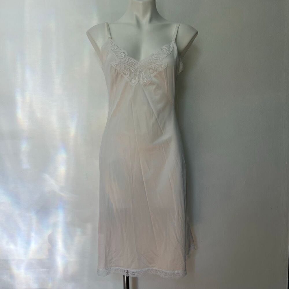 Vintage white slip dress nightgown lace trim dressing